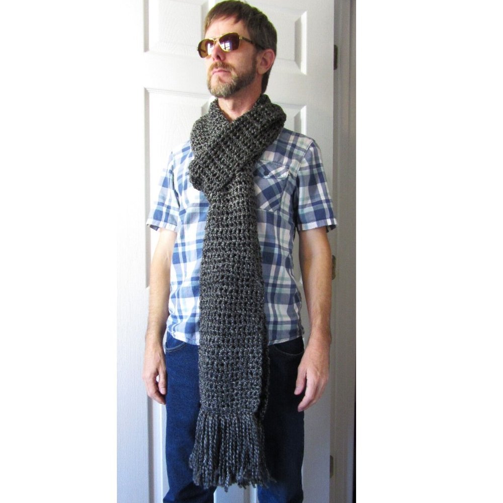 Men Winter Black Scarf 136"x8" Long Chunky Handmade Crochet Knit Hanukkah NWT